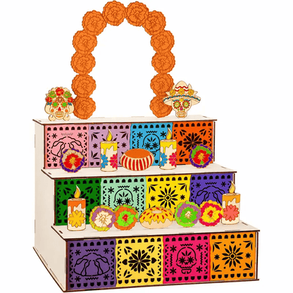 🎃🏵️Day of the Dead 3-Tier Wooden Altar Display Set