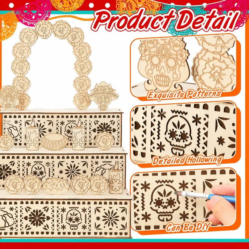 🎃🏵️Day of the Dead 3-Tier Wooden Altar Display Set