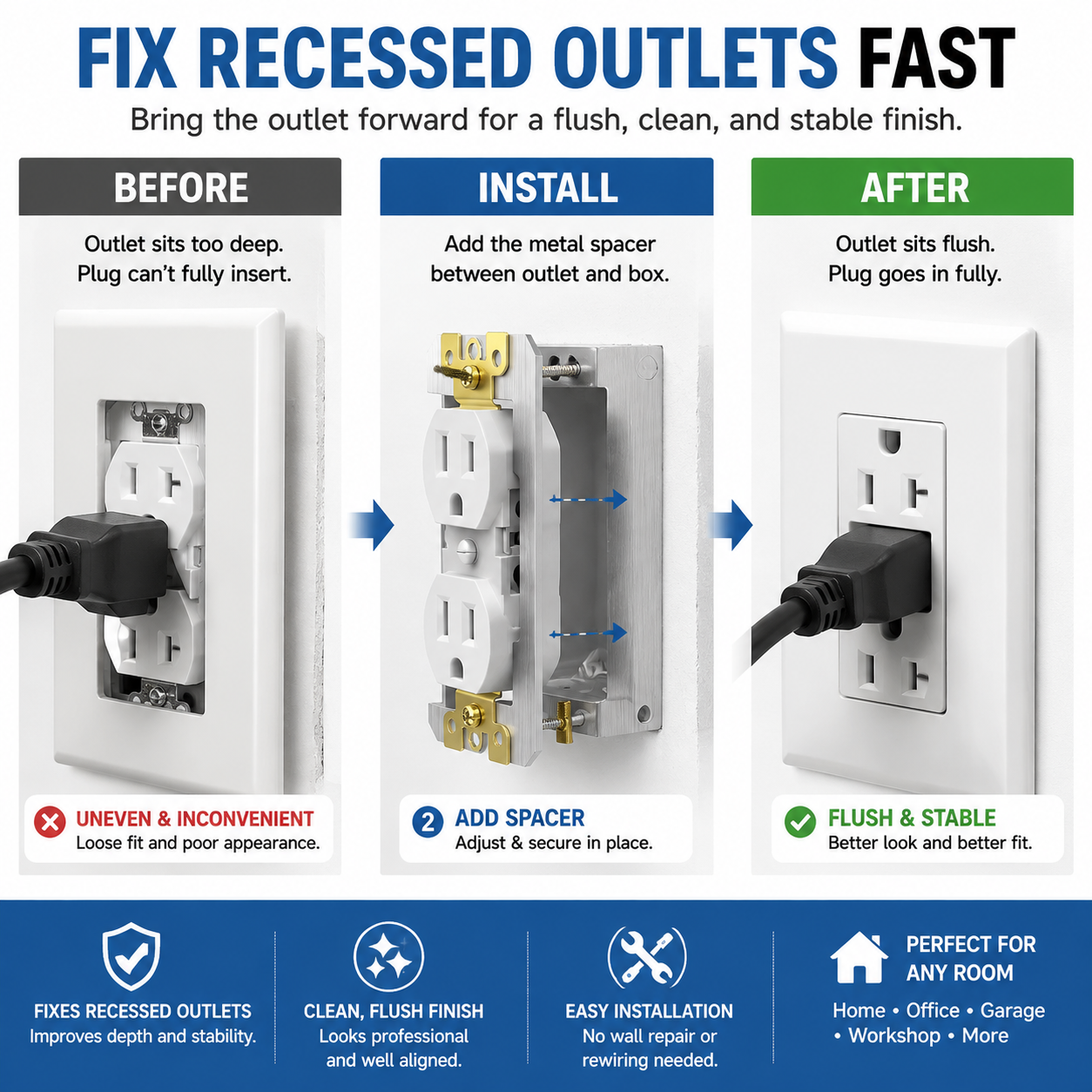🔌 10-Piece Metal Outlet Leveling Spacers – Recessed Electrical Outlet & Switch Repair🔧