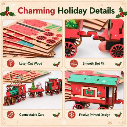 🔥LAST DAY 50% OFF 🎄🚂DIY 3D Wooden Christmas Train Model Kit