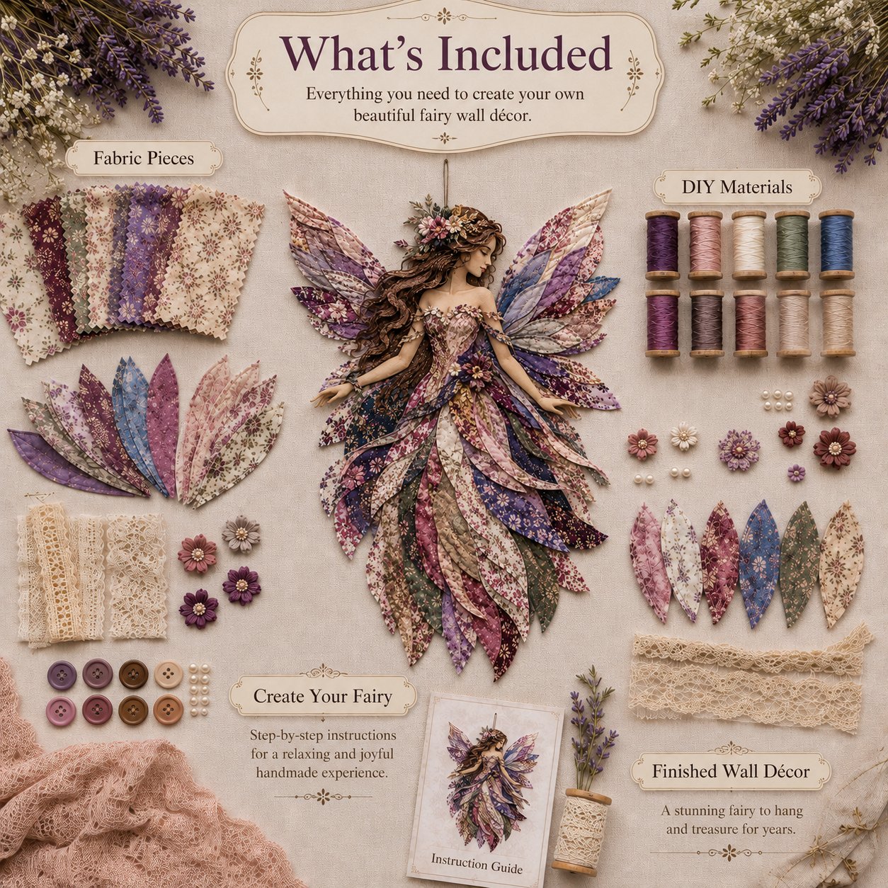 🔥🧚‍♀️ Fairy Wing Patchwork DIY Kit – Create A Magical Handmade Fabric Wall Hanging