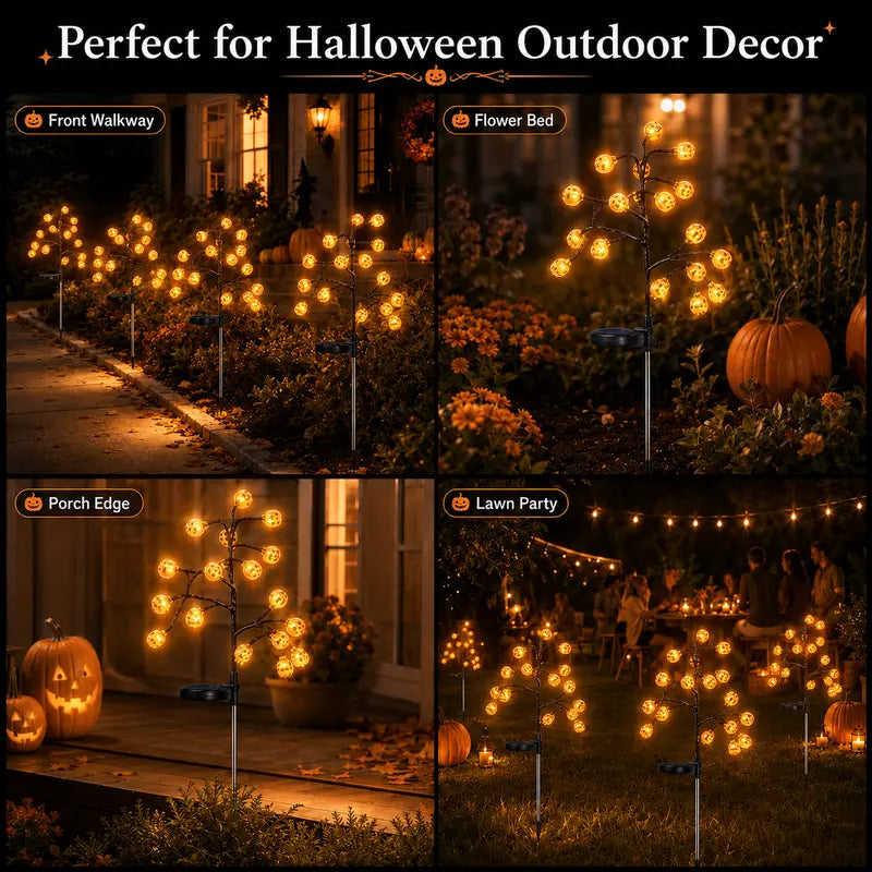 🎃 Solar Pumpkin Stake Lights for Halloween & Fall Yard Decor ✨