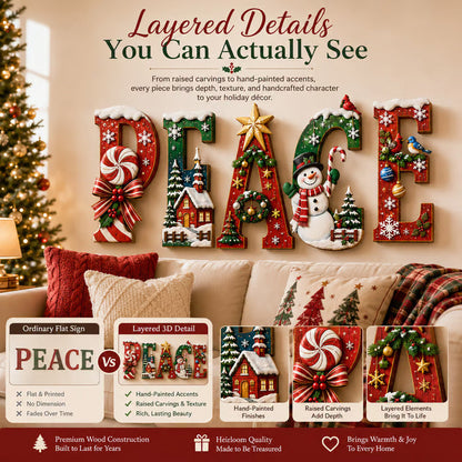 🔥Most Popular in 2026🎄Heritage Christmas PEACE Wooden Wall Sign – Peace on Earth Holiday Decor