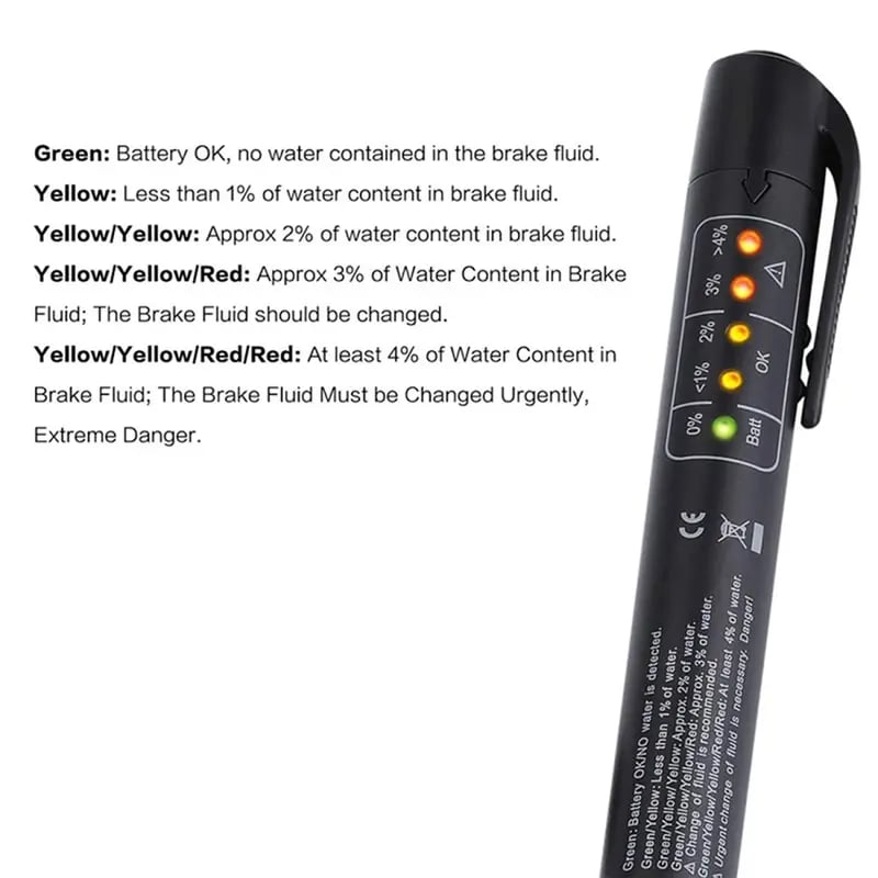💥🏆Brake Fluid Moisture Tester Pen for DOT3, DOT4 & DOT5.1 with 5-LED Indicator