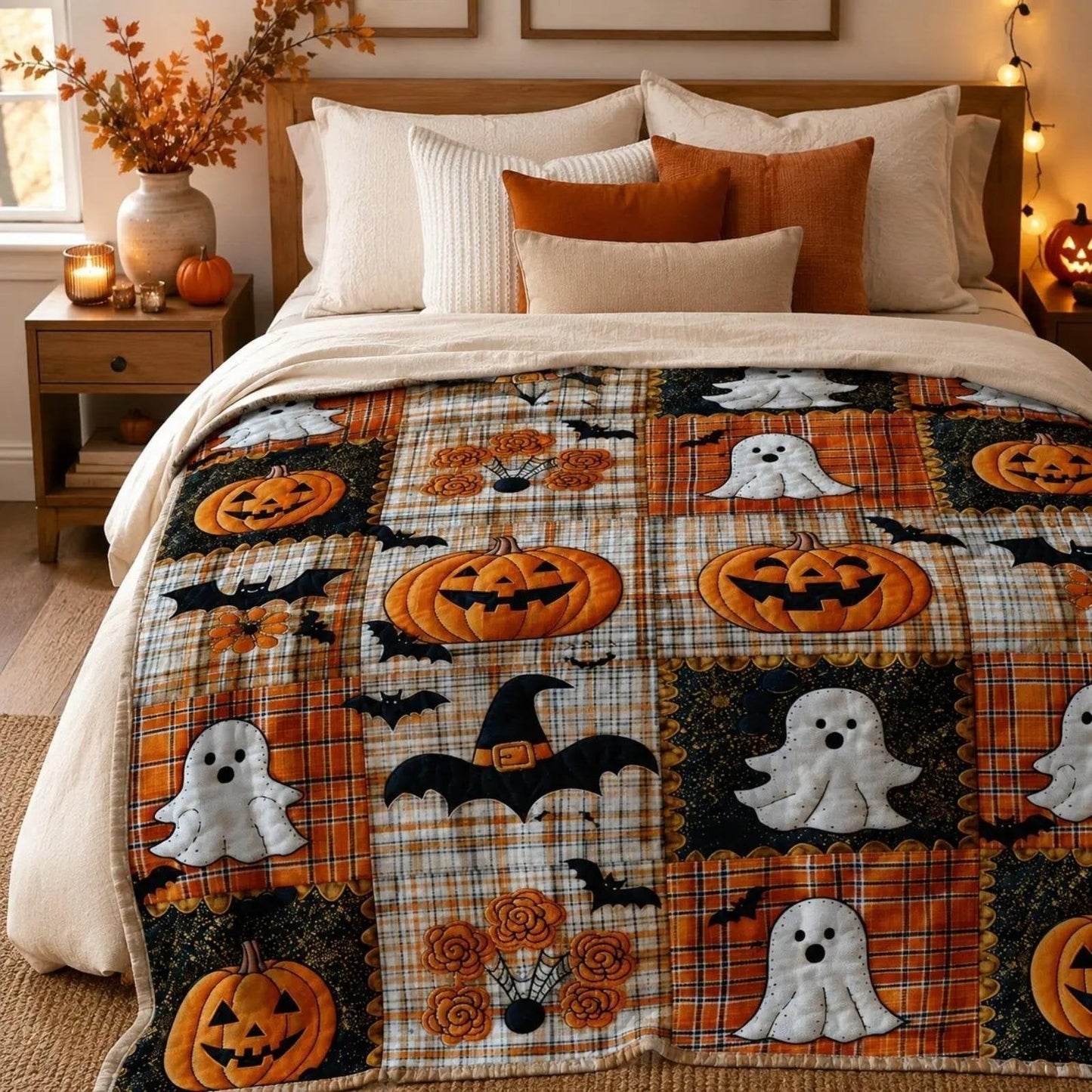 🎃Halloween Patchwork Flannel Blanket – Cozy Fall Throw Blanket For Spooky Season Home Decor 🎃