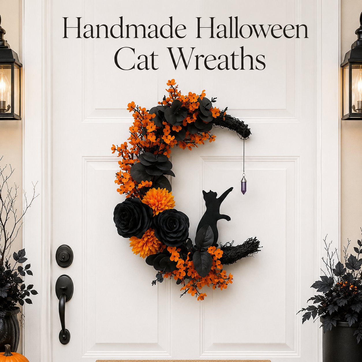 🔥Last Day 49% OFF🌙Halloween Gothic Black Cat Moon Floral Handmade Wreath(📦Buy 2 Free Shipping)