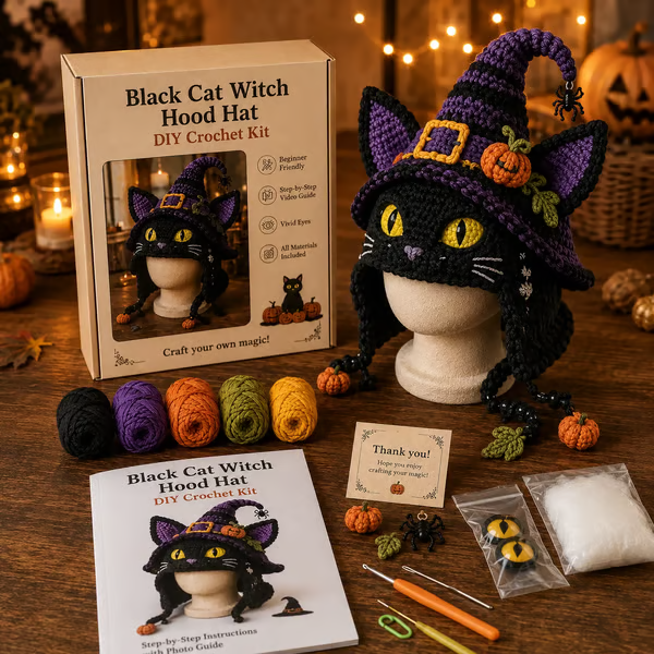 🎃 DIY Halloween Monster Hood Crochet Kit – Soft Yarn Craft Set with Step-by-Step Guide