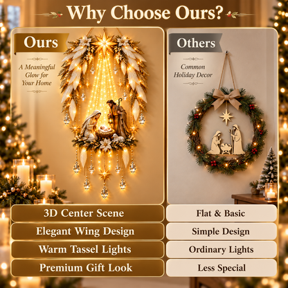 ✨ Unter seinen Flügeln geborgen | Beleuchteter Weihnachts-Wandschmuck mit Krippenszene 👼⭐