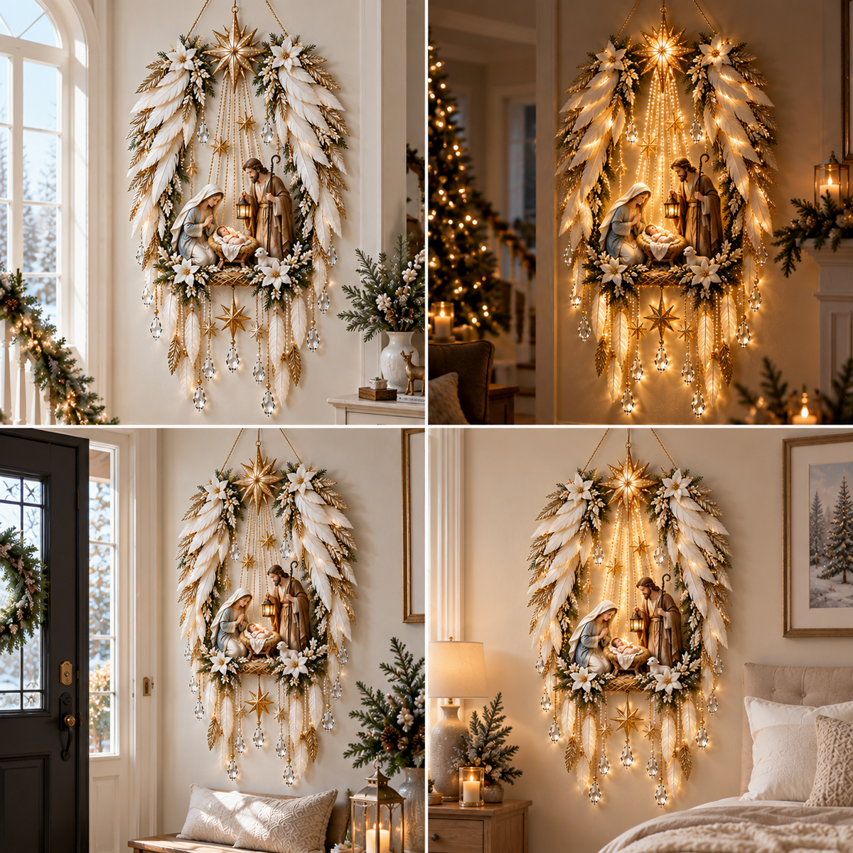 ✨ Unter seinen Flügeln geborgen | Beleuchteter Weihnachts-Wandschmuck mit Krippenszene 👼⭐