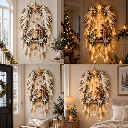 ✨ Unter seinen Flügeln geborgen | Beleuchteter Weihnachts-Wandschmuck mit Krippenszene 👼⭐