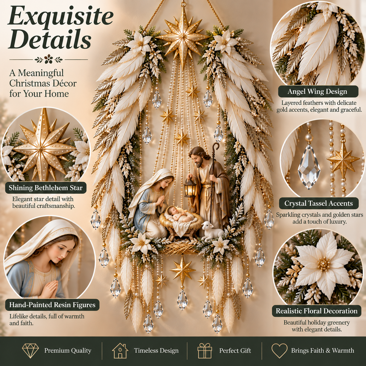 ✨ Unter seinen Flügeln geborgen | Beleuchteter Weihnachts-Wandschmuck mit Krippenszene 👼⭐