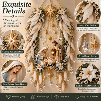 ✨ Unter seinen Flügeln geborgen | Beleuchteter Weihnachts-Wandschmuck mit Krippenszene 👼⭐