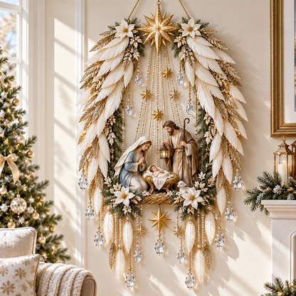 ✨ Unter seinen Flügeln geborgen | Beleuchteter Weihnachts-Wandschmuck mit Krippenszene 👼⭐
