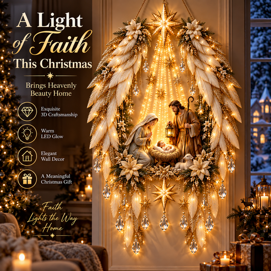 ✨ Unter seinen Flügeln geborgen | Beleuchteter Weihnachts-Wandschmuck mit Krippenszene 👼⭐