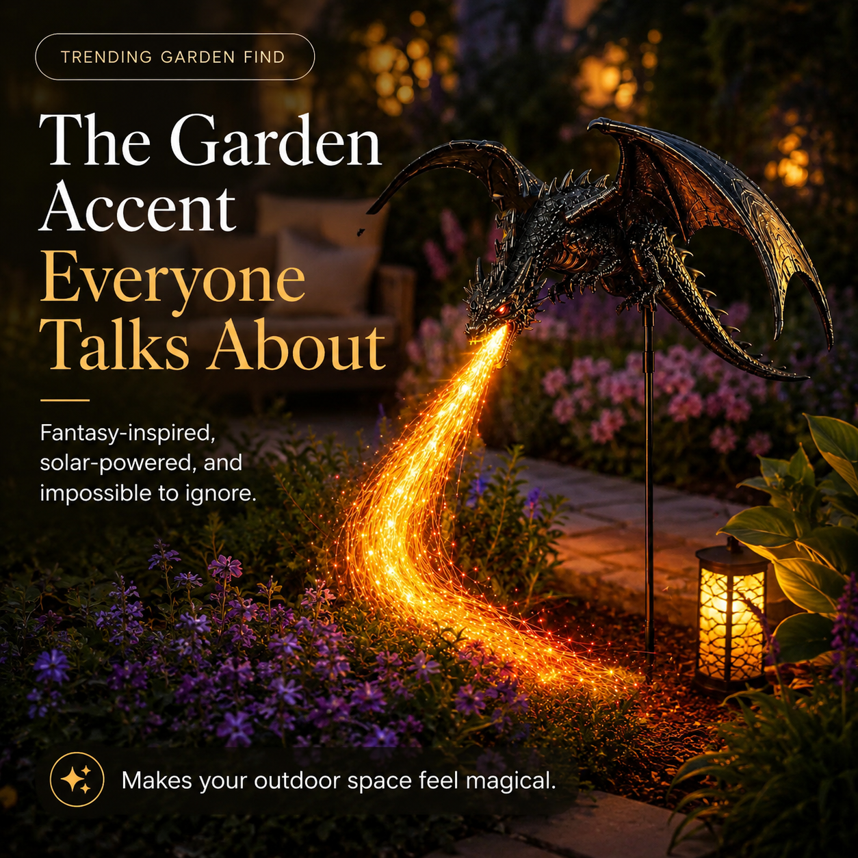 🐉 Dragon Flame Solar Garden Statue – Fire-Breathing Dragon Sculpture with LED Flame Light