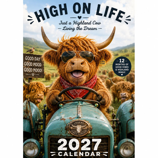 🐮 2027 Funny Highland Cow Wall Calendar – 12-Month Farmhouse Calendar with Seasonal Cow Artwork