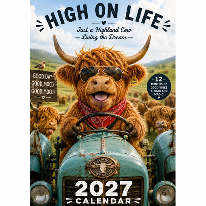 🐮 2027 Funny Highland Cow Wall Calendar – 12-Month Farmhouse Calendar with Seasonal Cow Artwork