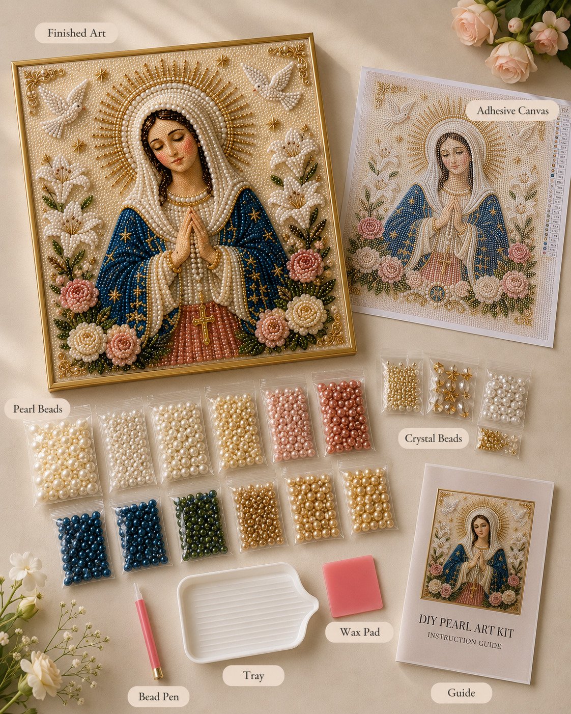 🙏✨ New Arrival 49% OFF – Virgin Mary Pearl Bead DIY Art Kit | A Beautiful Faith-Inspired Gift
