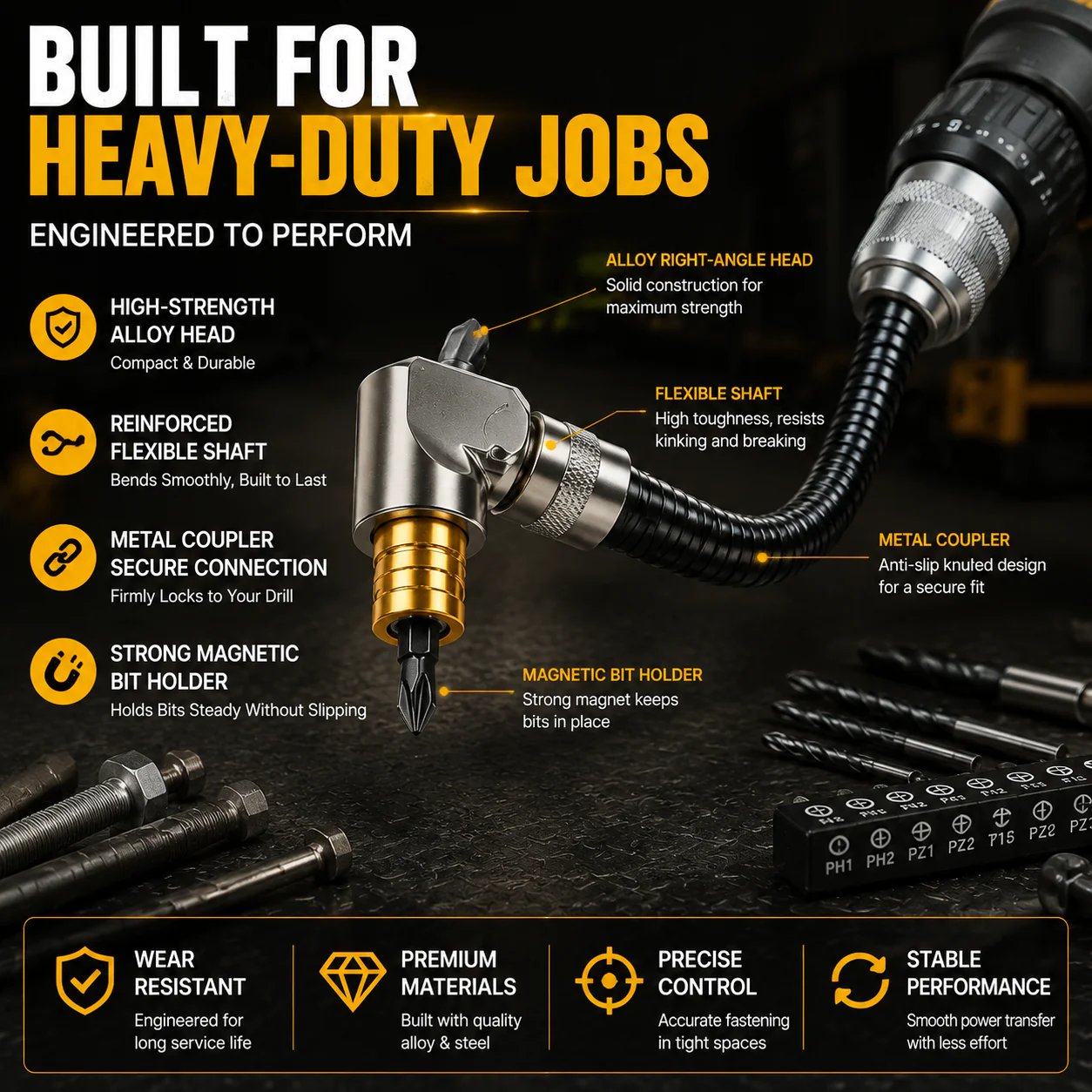 🔧 90° Right Angle Drill Attachment – Flexible Angle Driver for Tight Spaces