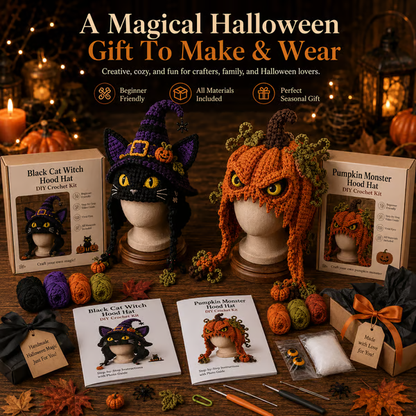 🎃 DIY Halloween Monster Hood Crochet Kit – Soft Yarn Craft Set with Step-by-Step Guide