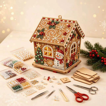🏡 DIY Christmas Village Wooden House Diamond Art Kit – 3D Rhinestone Holiday Decor