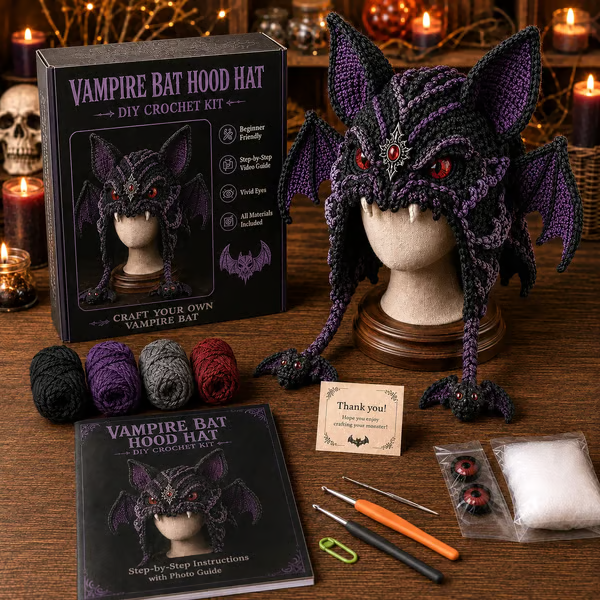 🎃 DIY Halloween Monster Hood Crochet Kit – Soft Yarn Craft Set with Step-by-Step Guide