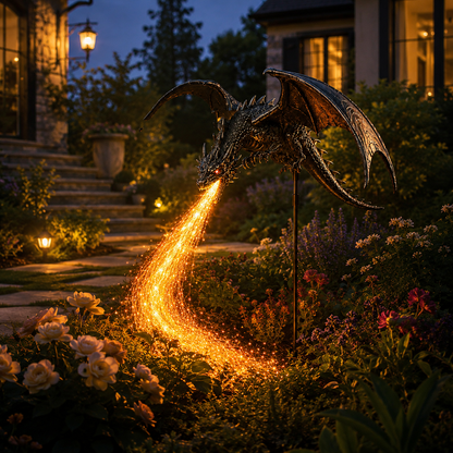 🐉 Dragon Flame Solar Garden Statue – Fire-Breathing Dragon Sculpture with LED Flame Light