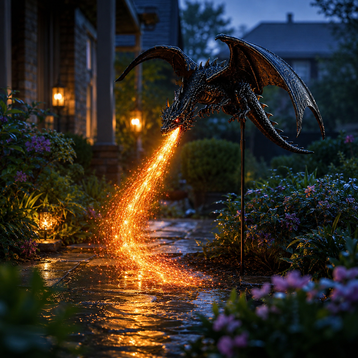 🐉 Dragon Flame Solar Garden Statue – Fire-Breathing Dragon Sculpture with LED Flame Light