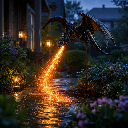 🐉 Dragon Flame Solar Garden Statue – Fire-Breathing Dragon Sculpture with LED Flame Light