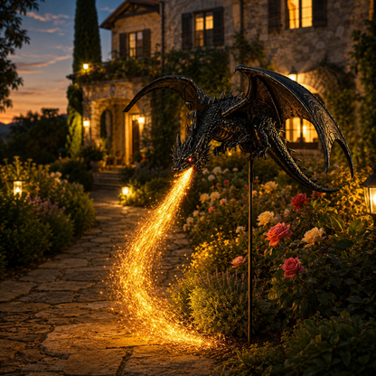 🐉 Dragon Flame Solar Garden Statue – Fire-Breathing Dragon Sculpture with LED Flame Light