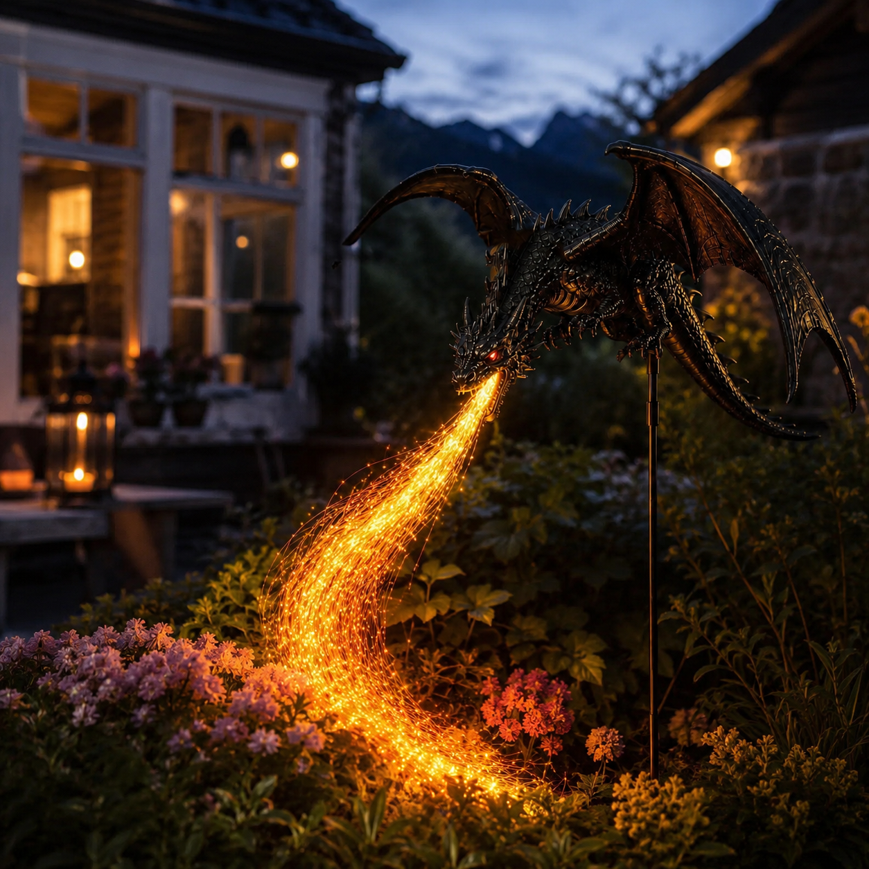 🐉 Dragon Flame Solar Garden Statue – Fire-Breathing Dragon Sculpture with LED Flame Light
