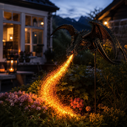 🐉 Dragon Flame Solar Garden Statue – Fire-Breathing Dragon Sculpture with LED Flame Light