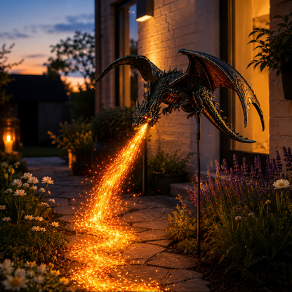 🐉 Dragon Flame Solar Garden Statue – Fire-Breathing Dragon Sculpture with LED Flame Light