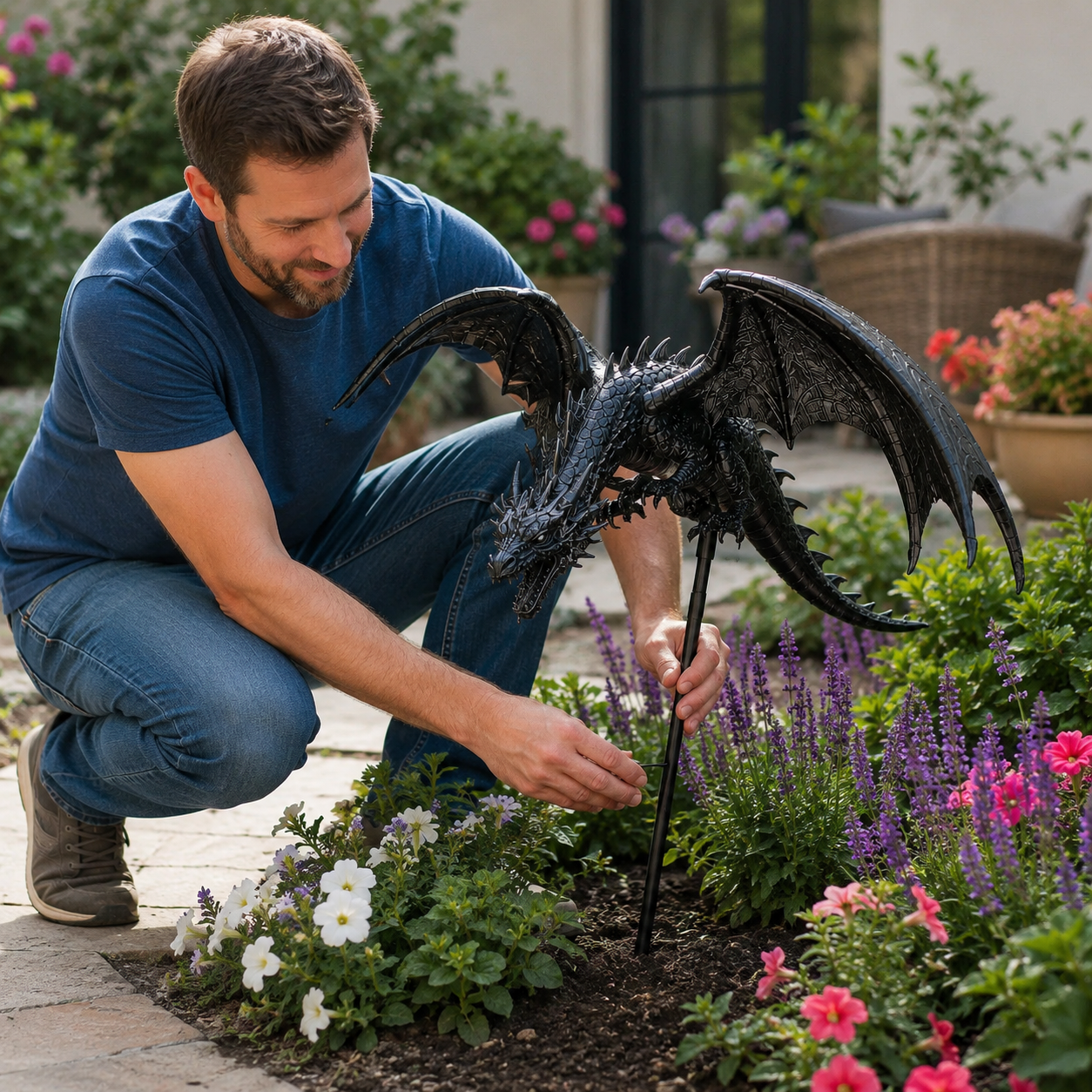 🐉 Dragon Flame Solar Garden Statue – Fire-Breathing Dragon Sculpture with LED Flame Light