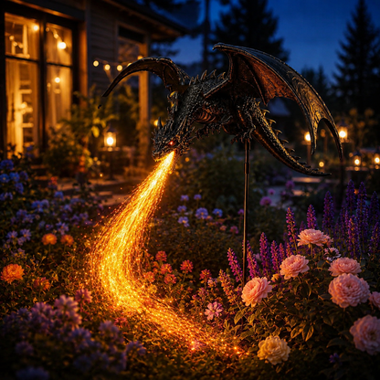 🐉 Dragon Flame Solar Garden Statue – Fire-Breathing Dragon Sculpture with LED Flame Light
