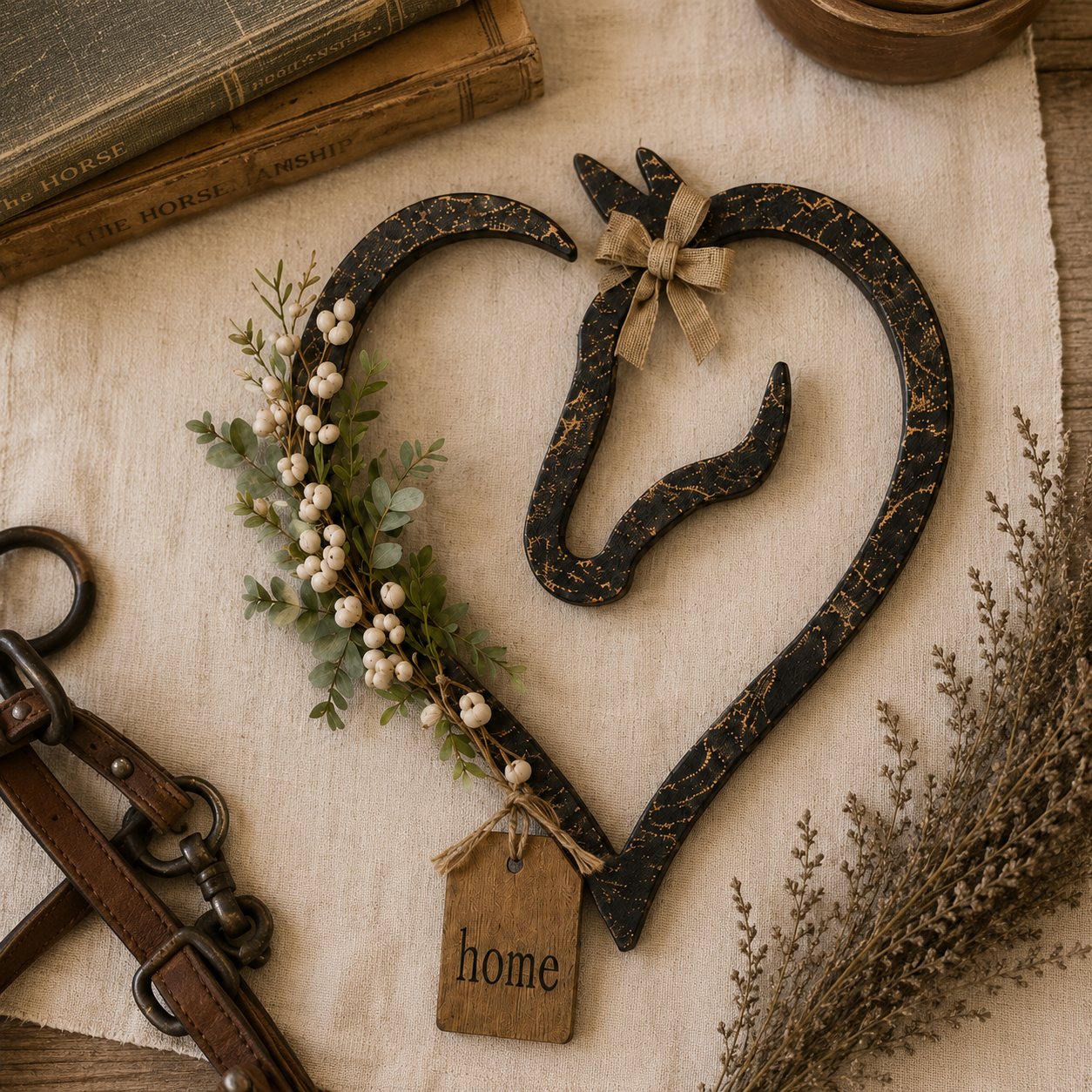 🐴🌿Equestrian Horse Heart Wall Decor with Greenery – Farmhouse Home Accent