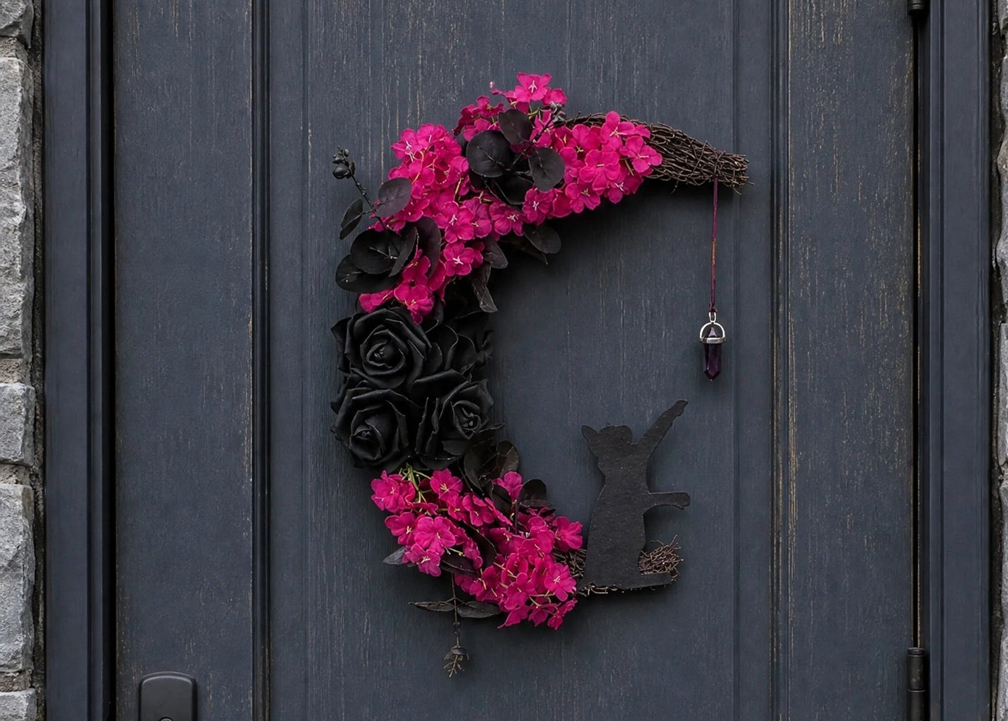 🔥Last Day 49% OFF🌙Halloween Gothic Black Cat Moon Floral Handmade Wreath(📦Buy 2 Free Shipping)