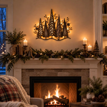 🎄🕯️✨ Leuchtender Tannenwald aus Metall – Vintage Weihnachts Wanddeko🌙