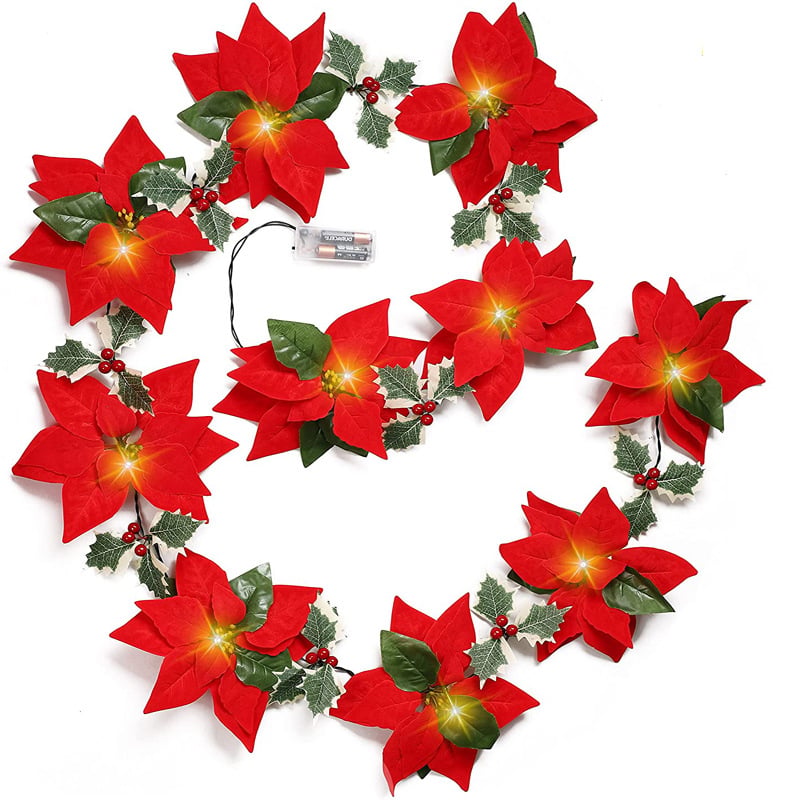 🎁 50% OFF Christmas Gift Decor – Poinsettia LED Garland String Lights