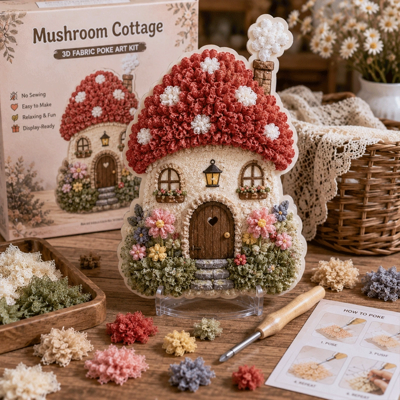 🏡 Whimsical Village No-Sew 3D Fabric Poke Art Fairy Cottage Kit ✨