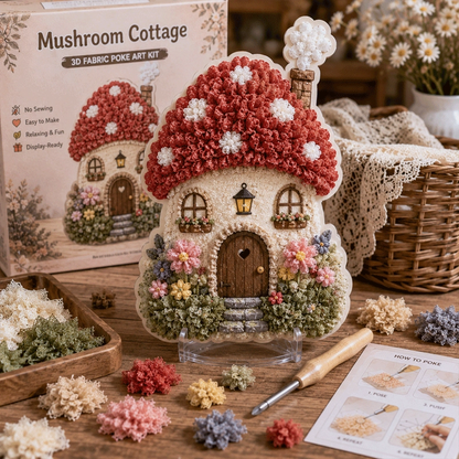 🏡 Whimsical Village No-Sew 3D Fabric Poke Art Fairy Cottage Kit ✨