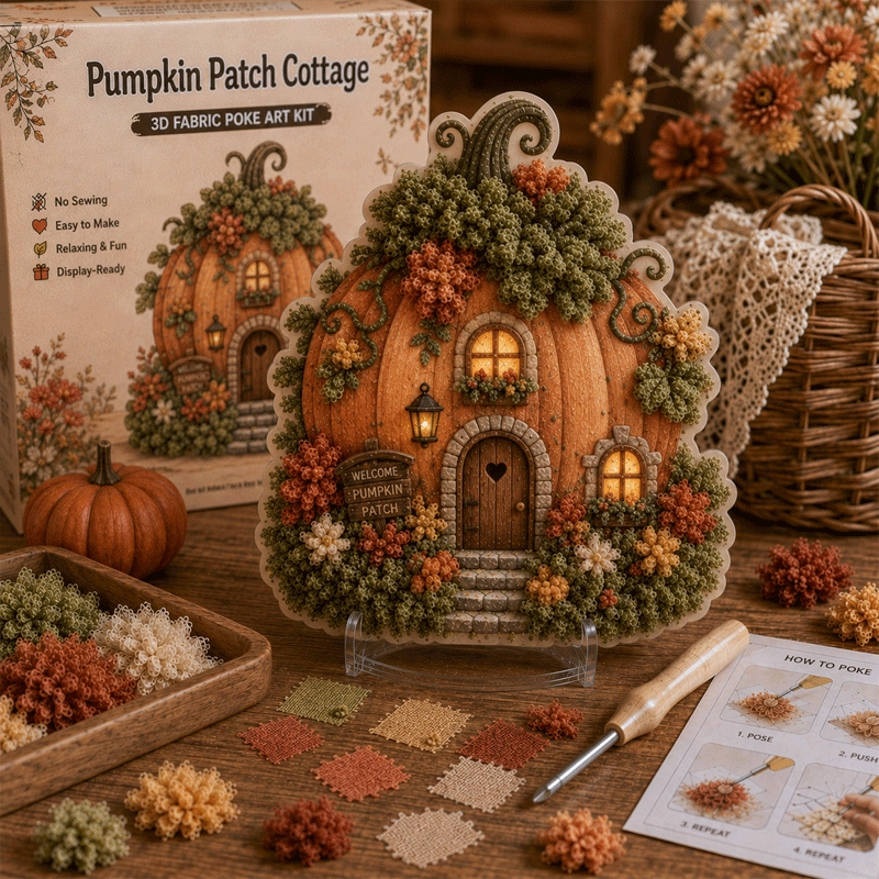 🏡 Whimsical Village No-Sew 3D Fabric Poke Art Fairy Cottage Kit ✨