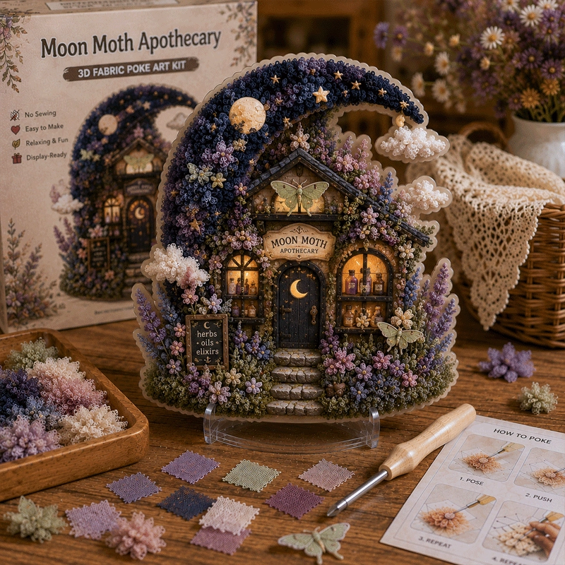 🏡 Whimsical Village No-Sew 3D Fabric Poke Art Fairy Cottage Kit ✨