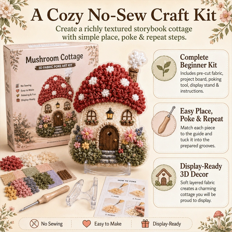 🏡 Whimsical Village No-Sew 3D Fabric Poke Art Fairy Cottage Kit ✨