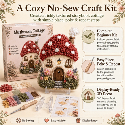 🏡 Whimsical Village No-Sew 3D Fabric Poke Art Fairy Cottage Kit ✨