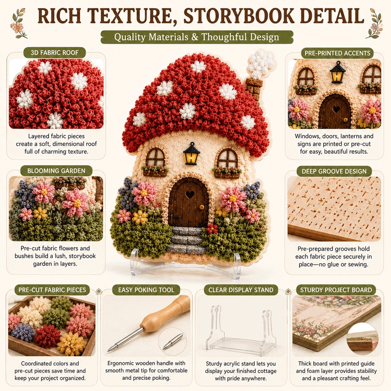 🏡 Whimsical Village No-Sew 3D Fabric Poke Art Fairy Cottage Kit ✨