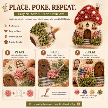 🏡 Whimsical Village No-Sew 3D Fabric Poke Art Fairy Cottage Kit ✨