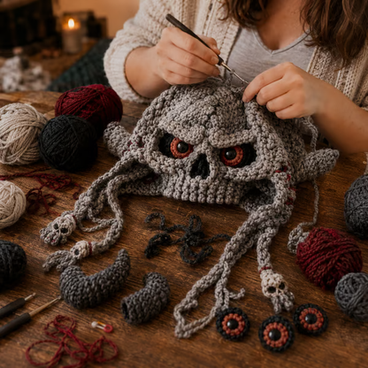 🎃 DIY Halloween Monster Hood Crochet Kit – Soft Yarn Craft Set with Step-by-Step Guide