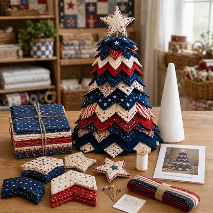🇺🇸 Americana Patchwork Christmas Tree Quilt Kit – Complete DIY Quilting Craft Set