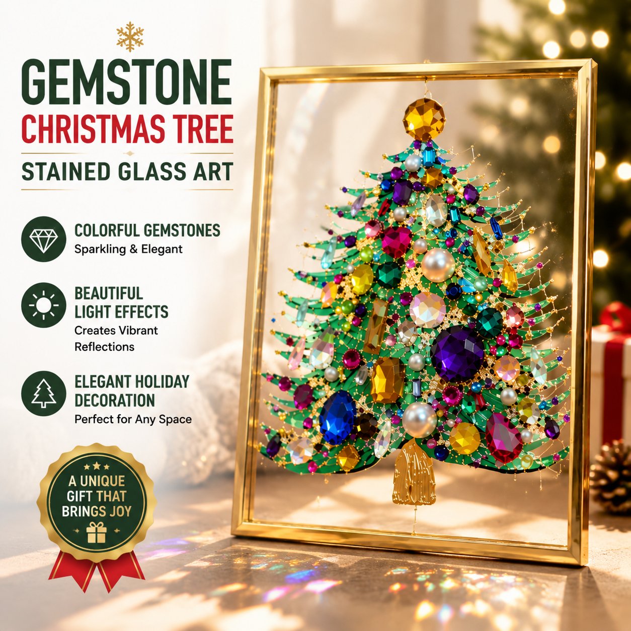 🎄 Gemstone Christmas Tree Stained Glass Art — Bring Magical Christmas Sparkle Into Your Home ✨